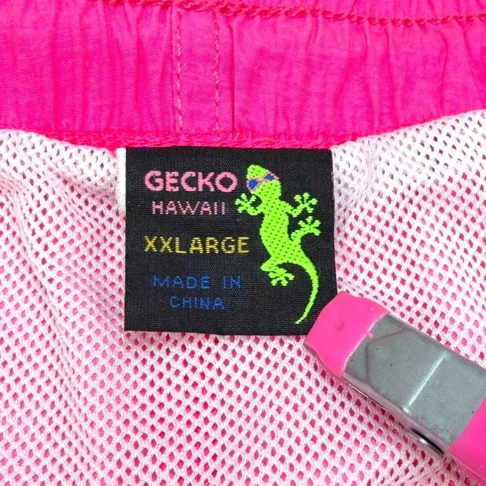 Vintage Gecko Hawaii Gecko Wrap GHV07 XXL Neon Pink Volley Swim Shorts 90s Surf